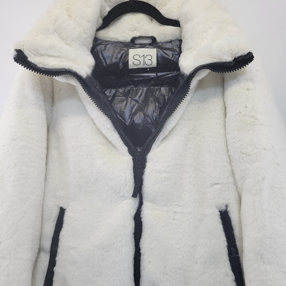 S13 Madison Cream Faux Fur Quilted Puffer Coat Women's XL - Picture 5 of 16